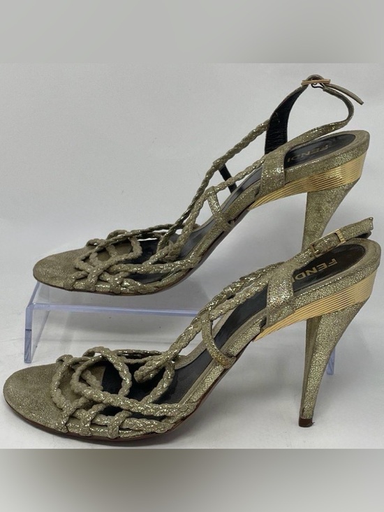 Fendi Shoes - Fendi Vintage Metallic Gold Leather Braided Cage Stiletto Sandals Heels EU 38
